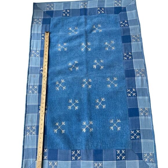 Holiday Kitchen/Bath rug blue w/ snow flakes and plaid boarder - Picture 3 of 6